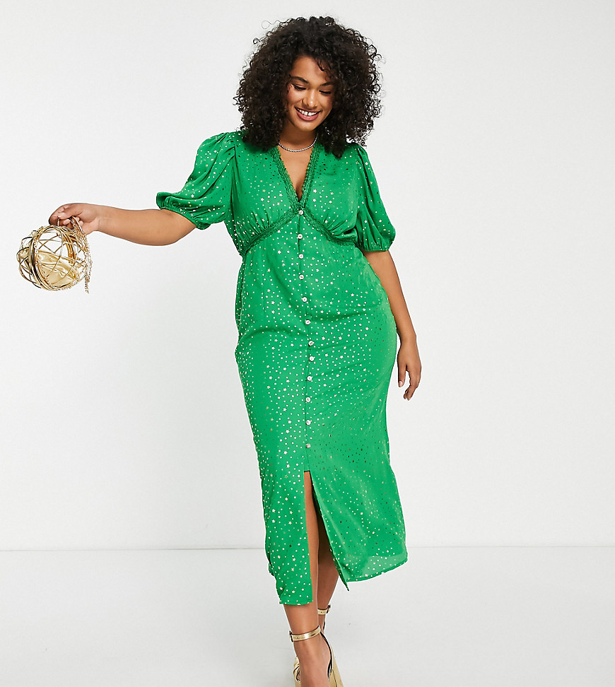 Never Fully Dressed Plus Lindos tea midaxi dress in green star print