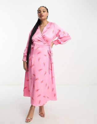 NEVER FULLY DRESSED PLUS LONG SLEEVE LOBSTER MIDAXI DRESS-PINK