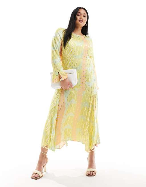 Never Fully Dressed Plus long sleeve maxi dress in pastel metallic