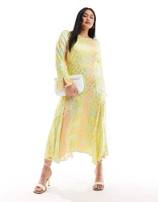 Never Fully Dressed Plus long sleeve midaxi dress in pastel metallic-Multi