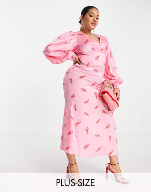 Never Fully Dressed Plus - Maxi jurk met ballonmouwen en kreeftenprint