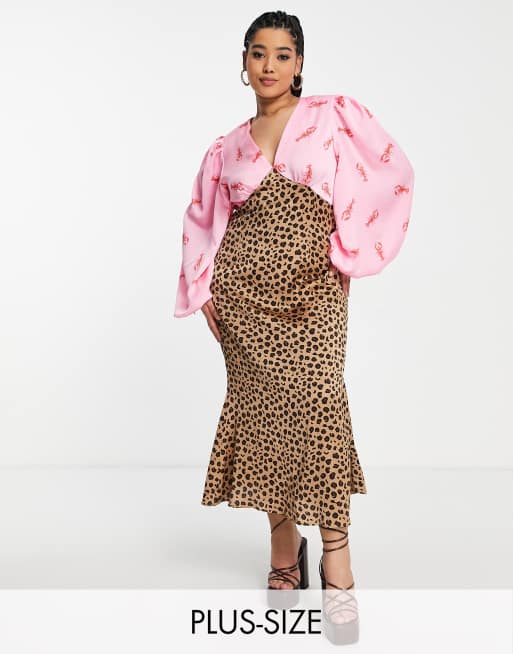 Never Fully Dressed Plus - Maxikjole i leopardprint med kontrastpanel med hummerprint - Kun hos ASOS