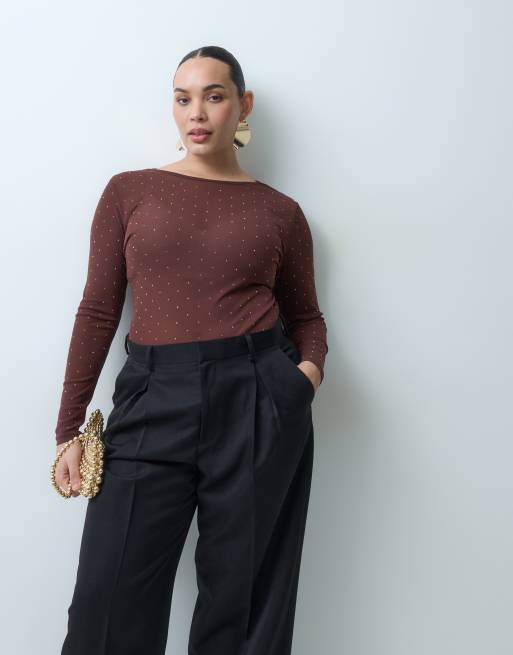 Never Fully Dressed Plus mesh hot fix bodysuit in chocolate, 4 of 5