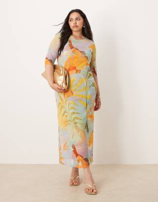 mesh midaxi dress in blue
