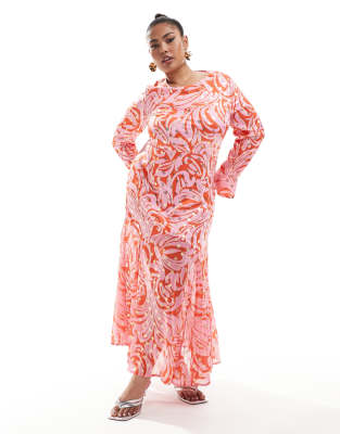 Never Fully Dressed Plus Never Fully Dressed Plus metallic midi dress in pink and orange