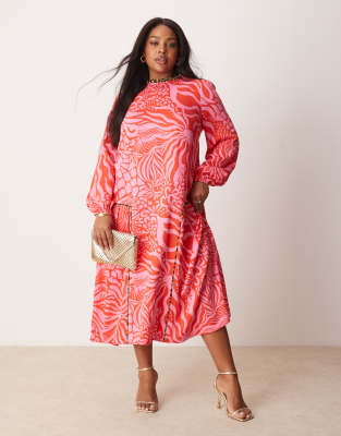 never fully dressed plus midaxi dress in red and pink