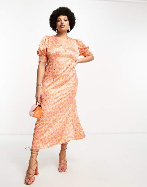 Never Fully Dressed Plus - Midaxi jurk met pofmouwen in ombre schelpenprint - view 1