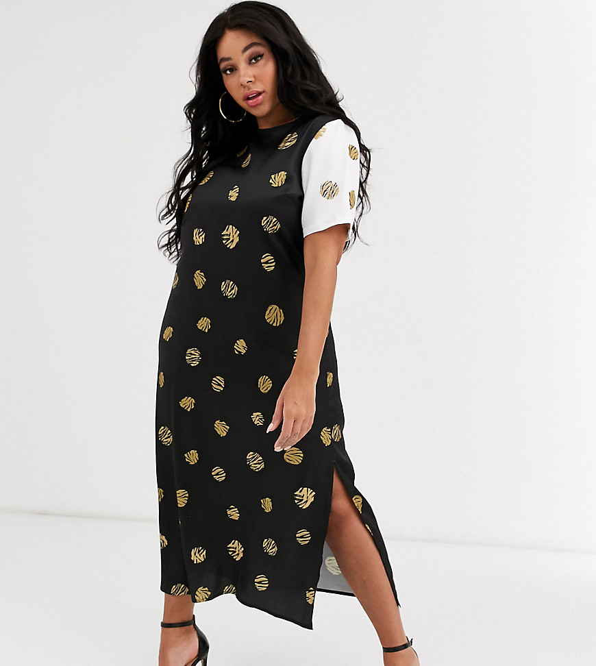 Never Fully Dressed Plus - Midi-jurk met contrasterende mouwen en luipaardprint in multi