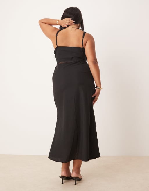 Never Fully Dressed Plus Mimi Vestito nero in lino con cut-out