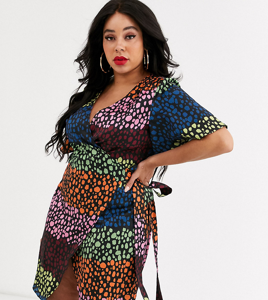 Never Fully Dressed Plus - Mini-jurk met overslag en contrasterende luipaardprint-Multi