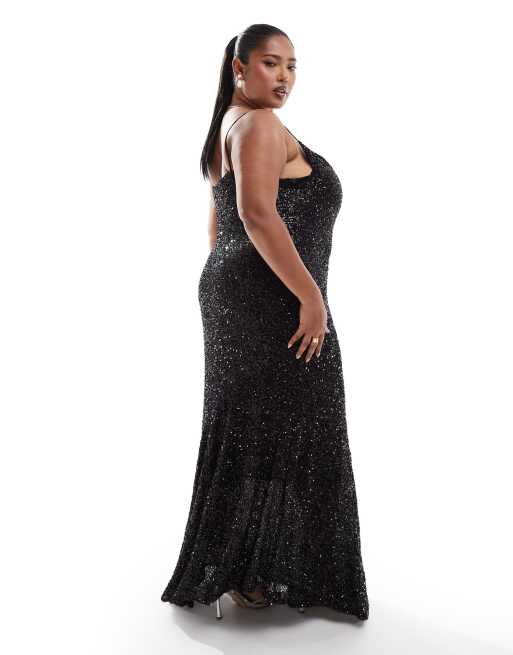 Never Fully Dressed Plus Mya embellished midaxi dress in black sequin ASOS