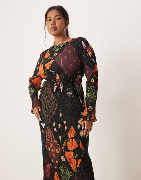 Never Fully Dressed Plus night garden plisse midaxi dress in black print - view 1