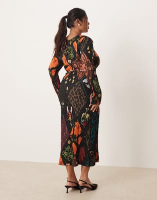 Never Fully Dressed Plus night garden plisse midaxi dress in black print |  ASOS