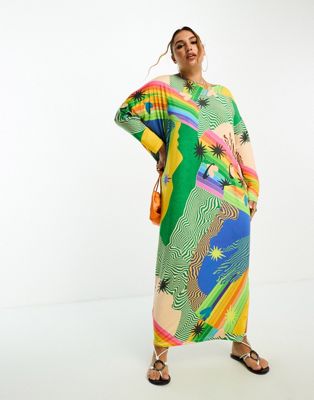 Never Fully Dressed Plus oversized midaxi dress in bright xylophone print