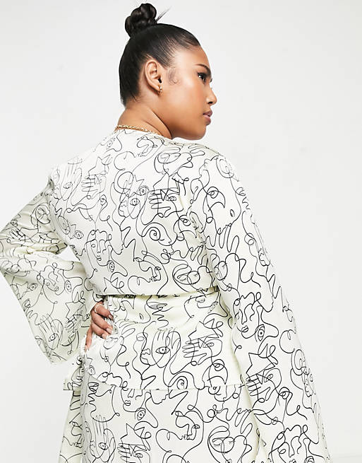 Tops Shirts & Blouses/Never Fully Dressed Plus oversized shirt co-ord in abstract face print 