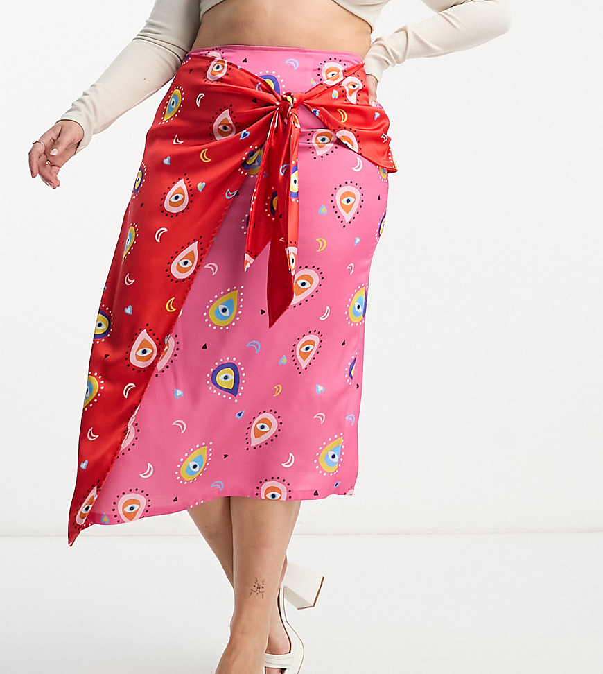 paisley wrap midi skirt in red