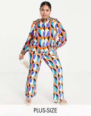 Femme Never Fully Dressed Plus - Pantalon d'ensemble à ceinture contrastante - Imprimé léopard abstrait