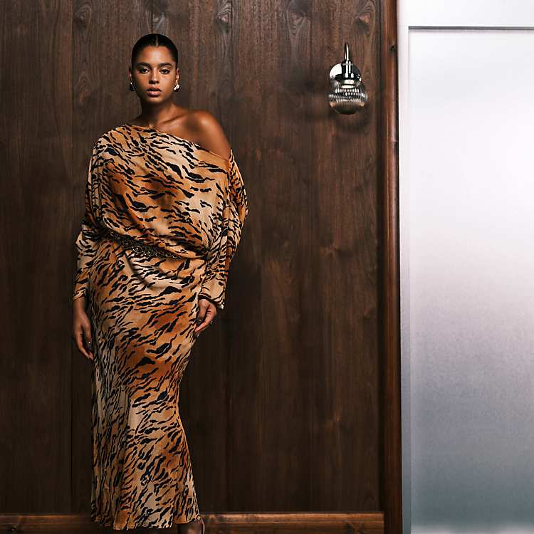 tiger print dress Final Sale Plus Size Midi Bodycon in 100% Polyester Brown Tiger Print Mini Beach