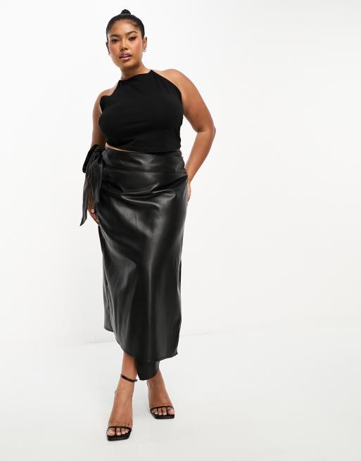 chinese dress ladies Women's Black Leather Wrap Skirt in - Size 2