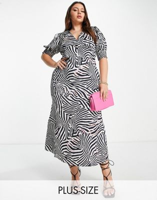 Never Fully Dressed Plus puff sleeve maxi dress in zebra print