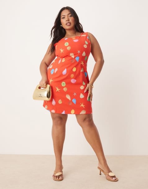 Never Fully Dressed Plus rainbow shell print mini shift dress in red