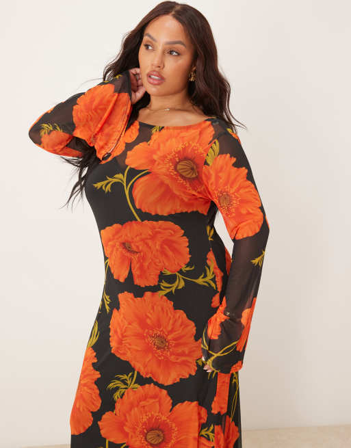 Never Fully Dressed Plus - Robe longue en tulle à manches longues avec imprimé coquelicots, 2 de 4
