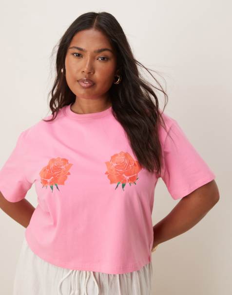 Never Fully Dressed Plus rose print baby tee in pink and red - view 1