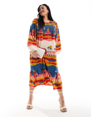 Never Fully Dressed Plus Never Fully Dressed Plus ruffle hem midaxi dress in paradise print-Multi