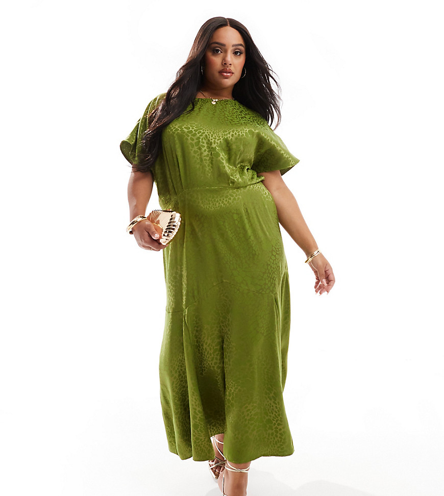 Never Fully Dressed Plus satin jacquard midaxi dress in olive-Green