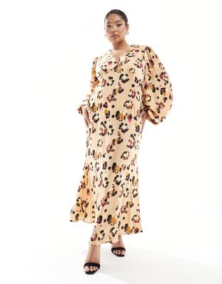 Never Fully Dressed Plus Never Fully Dressed Plus satin long sleeve animal wrap midaxi dress-Multi
