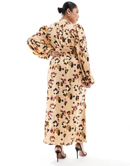 Leopard print satin cheap long sleeve wrap dress