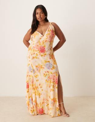 never fully dressed plus satin slip dress in floral print