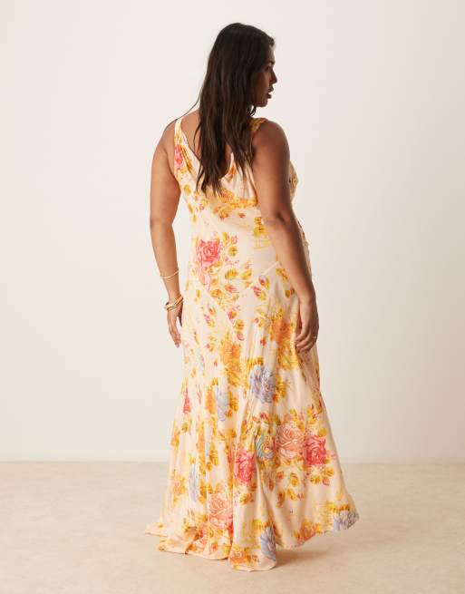 Never Fully Dressed Plus satin slip dress in floral print, 3 of 4