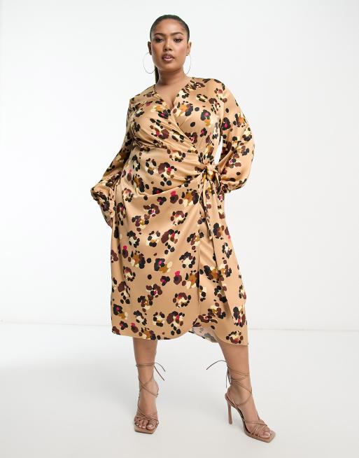 Satin leopard sale wrap dress