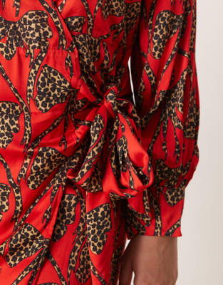 Never Fully Dressed Plus Satin Wrap Tie Side Mini Dress In Red