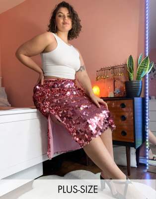 Never Fully Dressed Plus Sequin Midi Skirt In Pink ModeSens