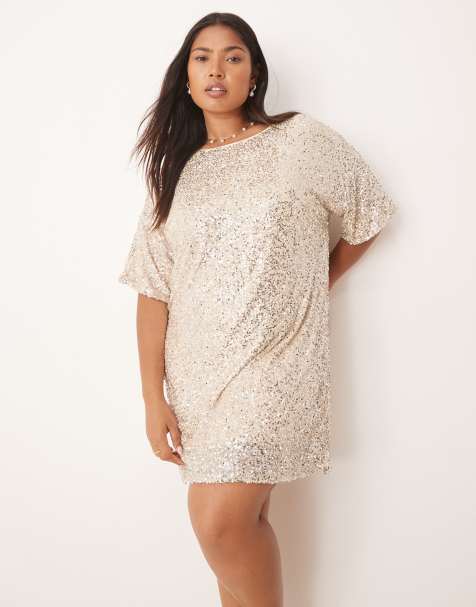 Never Fully Dressed Plus sequin t-shirt mini dress in silver - view 1