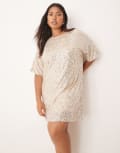 [Never Fully Dressed Plus] Never Fully Dressed Plus sequin t-shirt mini dress in silver XL Silver