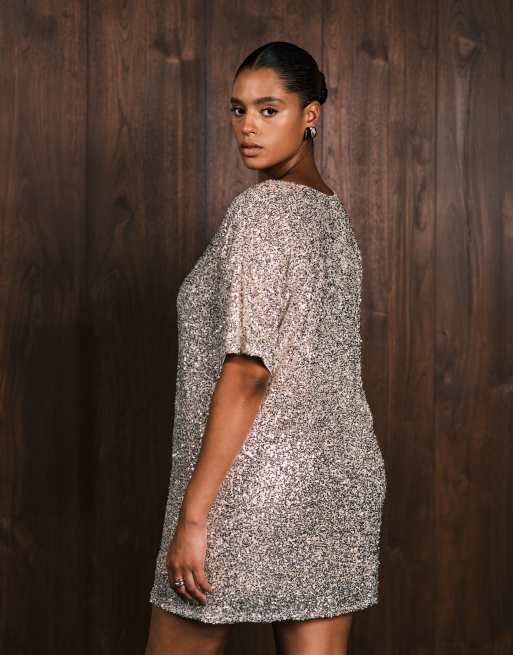 slim fit dress slacks MO&Co. Women's Black Sequin T-Shirt Party Dress Pullover with Letter Black Size S main image 1