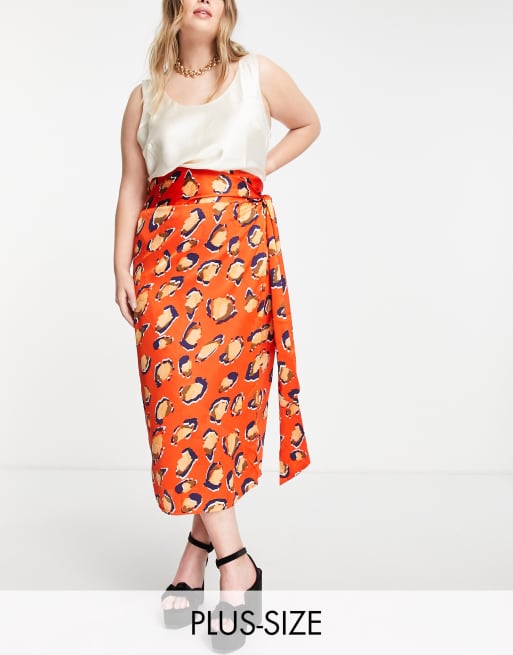 Never Fully Dressed Plus - Slå om-midinederdel i rødt leopardprint - Del af sæt