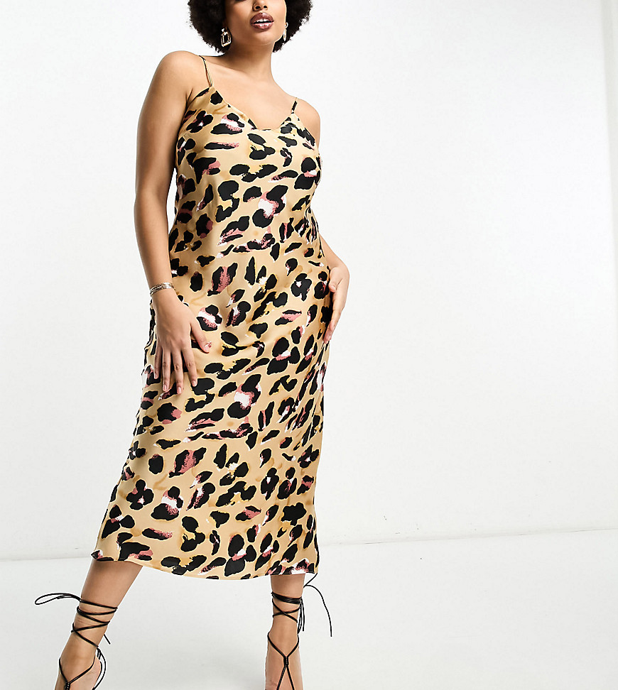 slip midaxi dress in leopard print-Brown