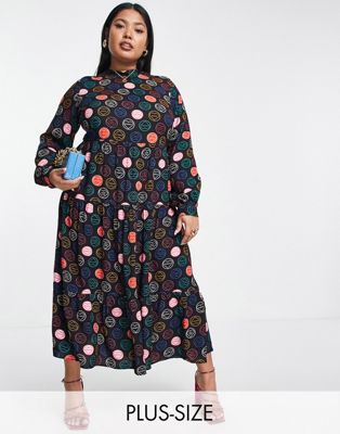 Never Fully Dressed Plus smock midaxi dress in neon sweetheart print