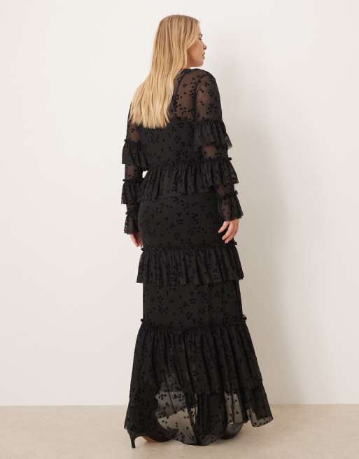 Never Fully Dressed Plus star devoree ruffle maxi dress in black, 4 of 4