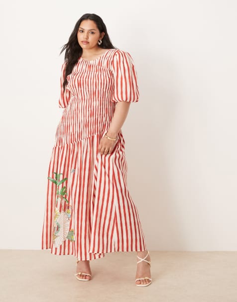 Never Fully Dressed Plus stripe cotton midaxi dress in seahorse print