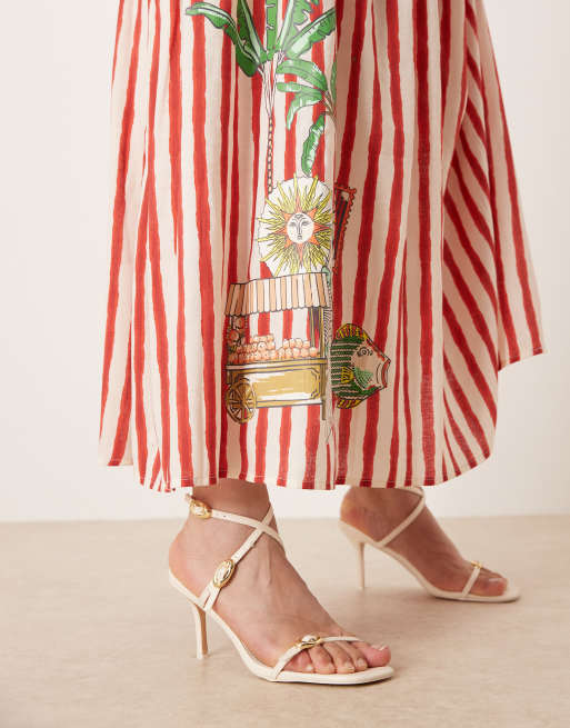 Never Fully Dressed Plus striped cotton midaxi dress in seahorse print