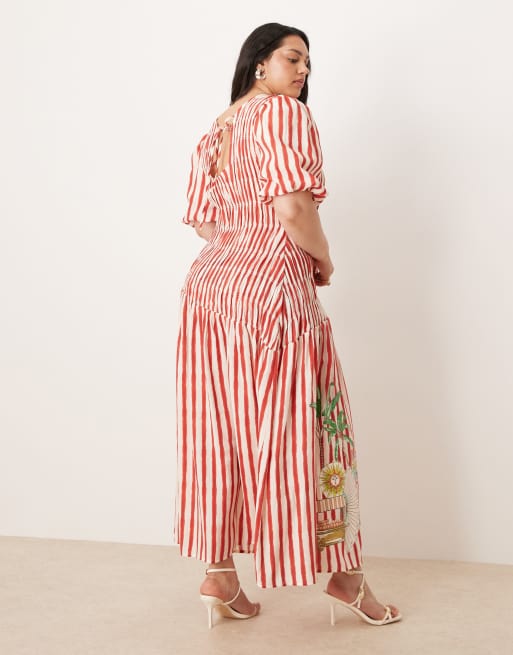 Never Fully Dressed Plus striped cotton midaxi dress in seahorse print
