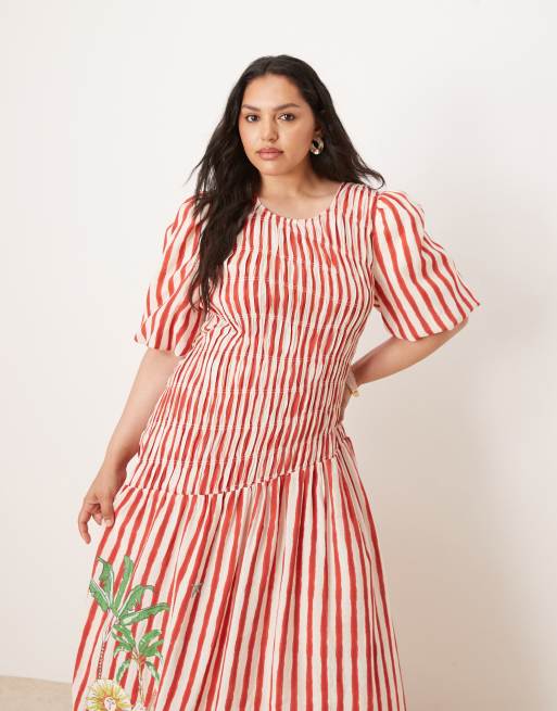 Never Fully Dressed Plus striped cotton midaxi dress in seahorse print