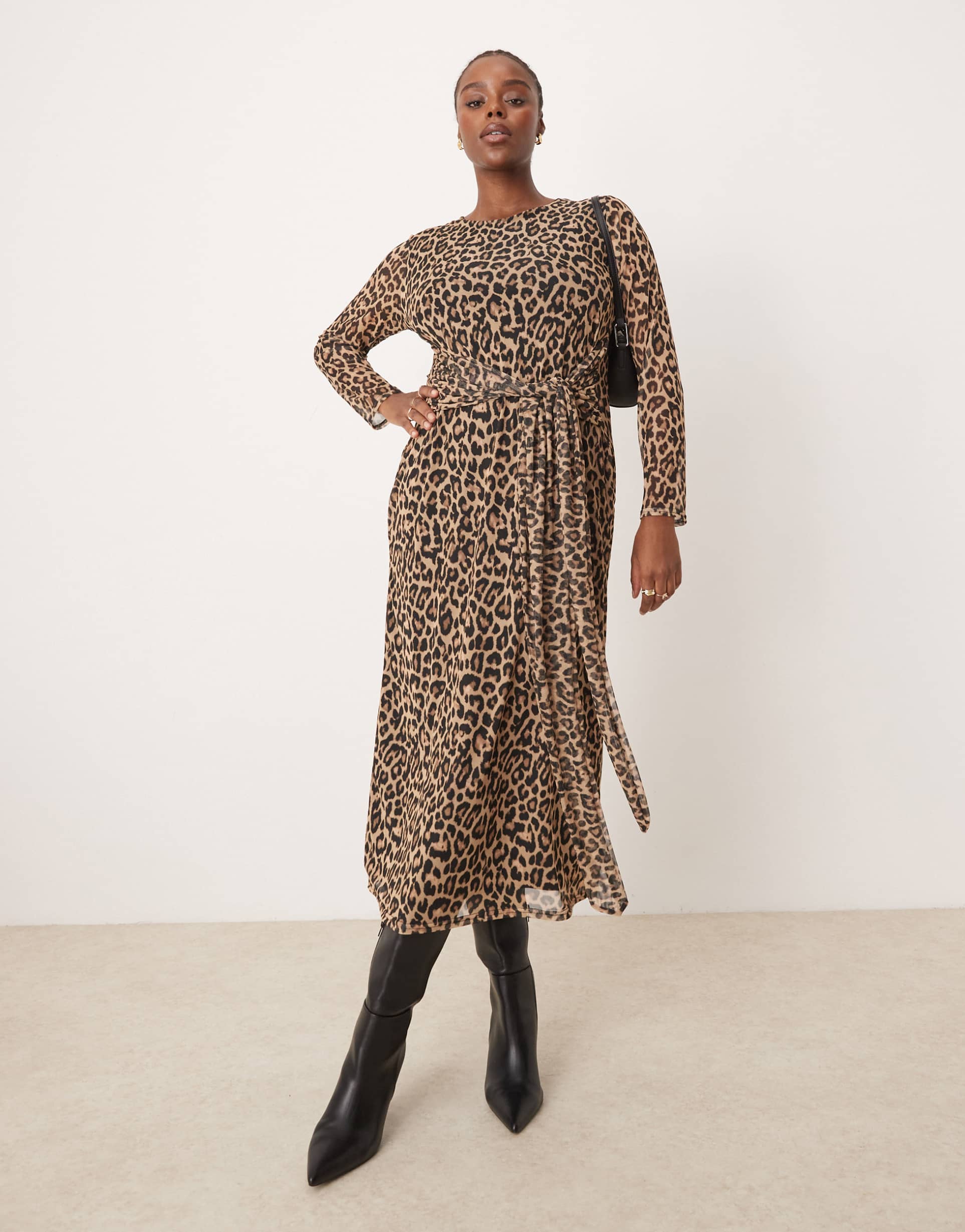 never fully dressed plus tie front mesh midaxi dress in leopard