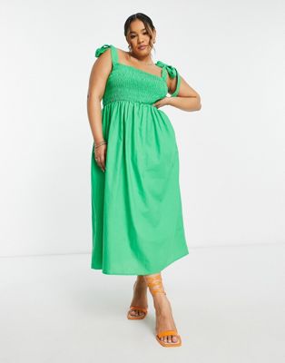 Never Fully Dressed Plus tie shoulder shirred midaxi dress in vibrant green