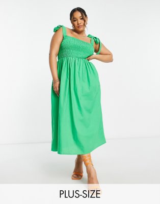 Never Fully Dressed Plus tie shoulder shirred midaxi dress in vibrant green